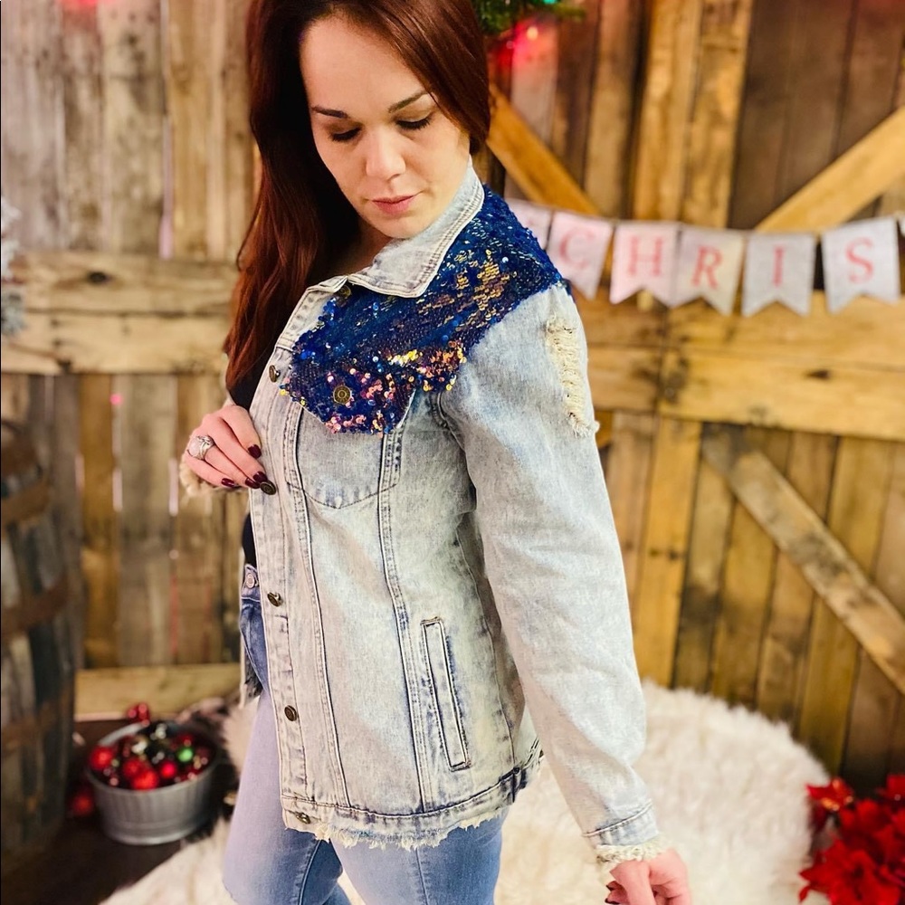 Sequin denim jacket